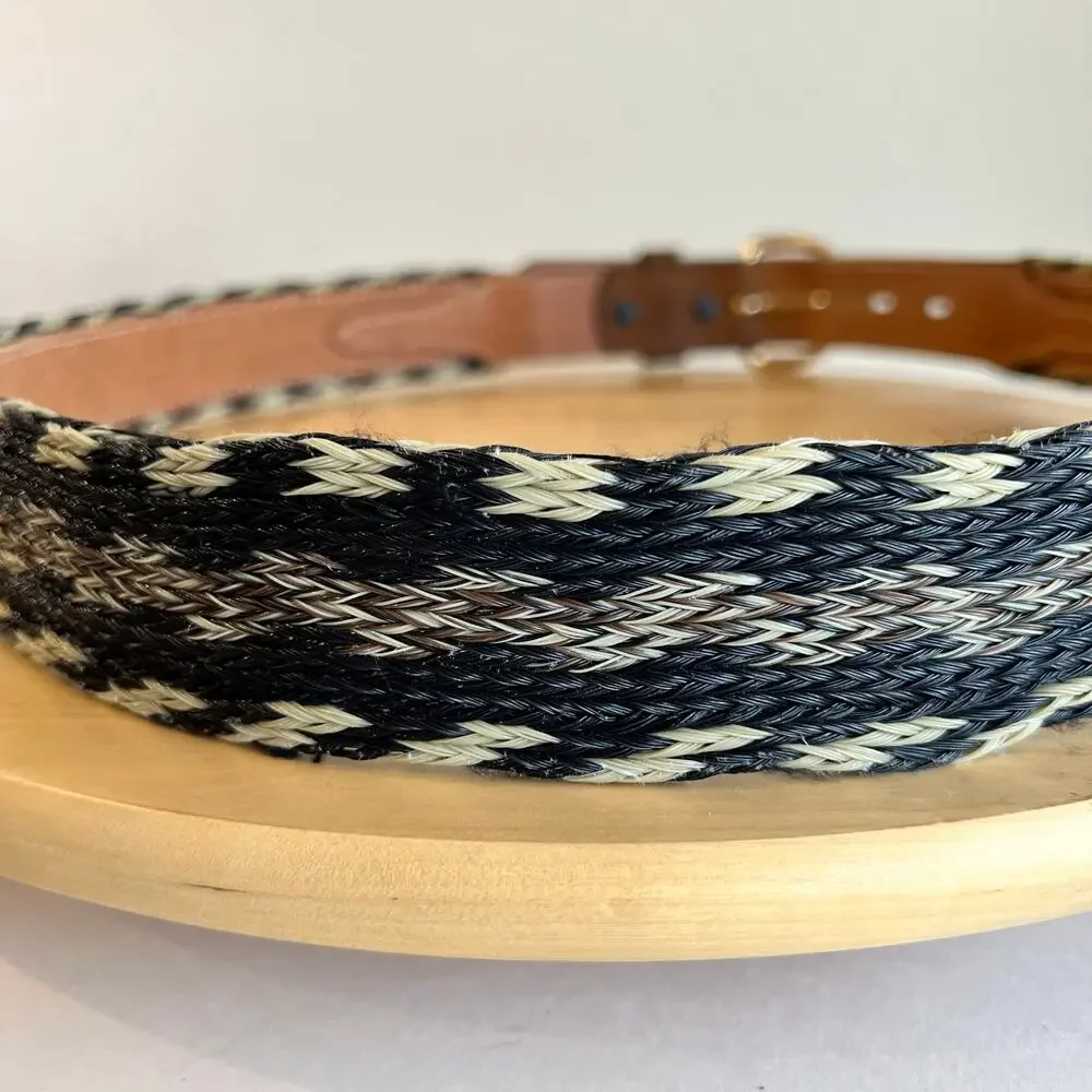 Vintage 90s Western Woven Genuine Leather Gold Buckle Belt Size Large - XL
